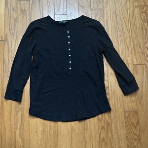 Lauren Ralph Lauren Black Cotton Blouse L Preowned Button Long Sleeve